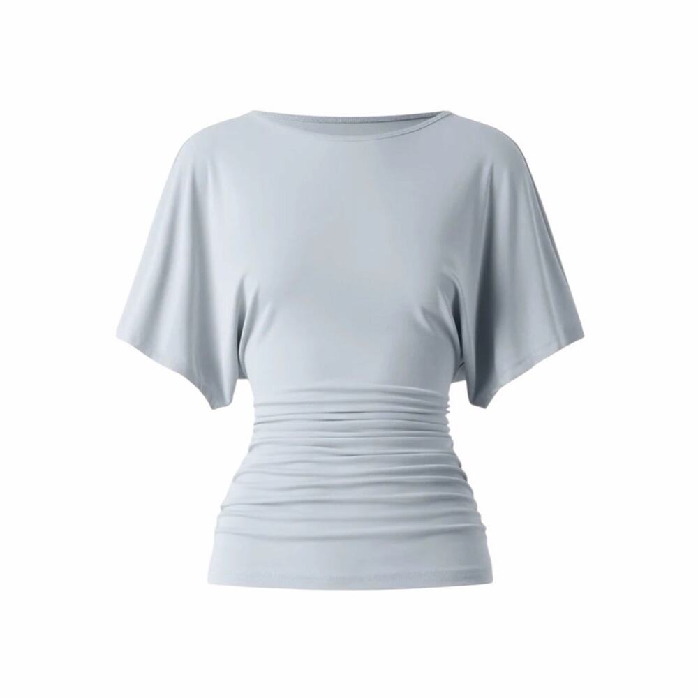NWT OGLmove Effortless Boatneck Batwing Sleeve Side Ruched Top Smoke Blue 2XL